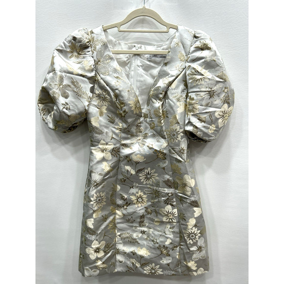 Mac Duggal 49621 Embroidered Puff Sleeve Cocktail Mini Dress V Neck Size 4 NWOT - Picture 4 of 14